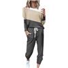 Generic Completo Donna Elegante T-Shirt Girocollo Patchwork con Blocchi di Colore e Pantaloni Lunghi Abbinati per Look Casual e Stiloso