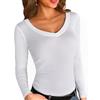 Aottori Maglia Donna Scollo a V a Costine Bianco L | Termica, Manica Lunga, Maglietta, Elegante Basic, Tops Tinta Unita, Sottogiacca Caldo Cotone Slim Fit