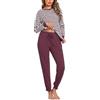 Bresdk Pigiama Donna Cotone Lungo a Righe con Pantaloni Jogger | Maglia Girocollo con Spalle Scese, Pantaloni con Polsini, Coulisse in Vita E Tasche Laterali
