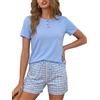 Litherday Pigiama Donna Estivo Corto Cotone Pigiami con Bottoni Due Pezzi a Quadri Casual da Casa Morbido
