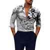 Generico Camicia Uomo Elasticizzata Regular Camicia da Uomo Note Stampa Digitale 3D Camicia a Maniche Lunghe Outdoor Street Camicia Tribale