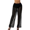Fiacafyo Pantaloni da donna in rete, a vita alta, sexy, a vita alta, a gamba larga, larghi, pantaloni da spiaggia trasparenti