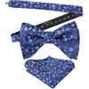 Alizeal Set da uomo con papillon e fazzoletto pre-annodato con stampa floreale, per eventi formali e casual, accessori per matrimoni e feste aziendali