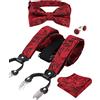 Alizeal Set da uomo con papillon e bretelle, fazzoletto e gemelli, 6 clip, colore nero