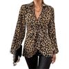 HanzhuoOu Camicia da Donna con Stampa Leopardata Street Fashion Temperament Belt Design Camicia con Scollo a V
