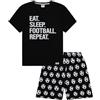 thepyjamafactory Pigiama corto in cotone bianco con scritta Eat Sleep Football Repeat