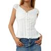 Cusghjbsg Top da donna Y2K con volant casual tinta unita scollo a V manica ad aletta abbottonatura slim fit camicie estive fata grunge babydoll camicetta