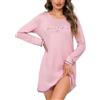 Bresdk Camicia Notte Donna Manica Lunga Cotone Abito da Notte Elegante con Stampa Pigiama Donna Invernale Girocollo Comodo Nightwear per Casa e Relax S-XXL