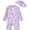 JiAmy Costume da bagno intero da bambino con cappello da sole a maniche lunghe con cerniera e protezione solare da spiaggia
