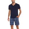 Bresdk Pigiama Uomo Cotone Corto Manica Corta Estivo 2 Pezzi Leggero Maglia | con Scollo a V e Pantaloncini Scozzesi