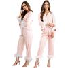 Y WJing Yi Jia Pigiami Piuma Per Le Donne di Raso Di Seta Pigiama Set Lungo Delle Donne 2pc Pj Set Damigella D'onore Sposa Pj Set Sposa Bottone Giù Pigiami Da Sposa Pigiama Da S