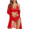 RSLOVE Set di Biancheria Intima da Donna 3 Pezzi Kimono in Pizzo con Reggiseno e Slip Trasparenti