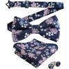 Alizeal Set di 3 gemelli da uomo con papillon floreale | Fiore modello papillon pre-legato tasca quadrata perfetta per matrimoni, feste, eventi formali