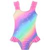 XiaoMoSha Costume da bagno per ragazze con spalline arricciate, grazioso costume da bagno elastico da spiaggia ad asciugatura rapida, per bambini dai 3 ai 10 anni