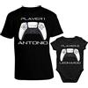 bubbleshirt Coppia T-Shirt Maglietta Personalizzabile papà Body Padre Figlio Buona Prima Festa Motociclista Papasauro Gamer Divertente Bodino Divertente per Uso diurno