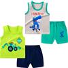 NautySaurs Set di 4 canottiere e pantaloncini, in cotone, senza maniche, con pantaloncini e abiti estivi