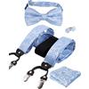 Alizeal Set da uomo con papillon e bretelle, fazzoletto e gemelli, 6 clip, colore nero