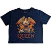 Rock Off officially licensed products Queen Crop Top T Shirt Classic Crest Band Logo Nuovo Ufficiale da Donna Denim