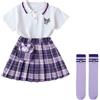 Satdflie ragazze JK uniforme set cappello maniche corte camicia Plaid piegato gonna calzini moneta Borsa 4PCS Outfits