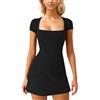 EMOTTOS Vestito Donna A-Line Mini Abito, Vestito Scollato con Collo Sexy a Cuore, Slim Fit Manica Corta Bodycon Dress, Y2K Elasticizzato Abiti Bodycon da Festa Discoteca Cocktail Party, Nero, S-XL