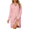 Lovasy Camicia da Notte in Cotone Donna Inverno Maniche Lunghe | Abito da Notte Allattamento con Scollo a V Pigiama Vestaglia Bottoni Davanti con Tasche