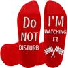 Dekzked Calzini divertenti per fan della F1, con scritta Do Not Disturb I'm Watching F1, da uomo, regalo di compleanno per gli amanti della F1
