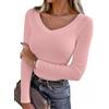 Aottori Maglia Donna Maniche Lunghe Scollo a V Costine | Maglietta Elegante, Basic Tops, Aderente Elasticizzato, Tinta Unita, Shirt Cotone Sexy
