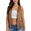 LYSINK Gilet da donna con frange e nappe, in finta pelle scamosciata, senza maniche, aperto sul davanti
