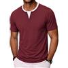 Wayleb T Shirt Uomo Serafino Girocollo con Bottoni Manica Corta Cotton Casual Maglietta Uomo per Tempo Libero Uso Quotidiano S-3XL