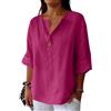 uxxnjfg T-Shirt Donna in Lino Cotone Manica Lunga Estiva T-Shirt Scollo a V Taglie Forti Maglia in Lino Cotone Sportive Blusa Tinta Unita Abbigliamento Donna Estivo Top