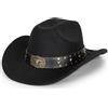 HilyBony Cappello da cowboy classico occidentale per donna e uomo a tesa larga in feltro-cowgirl-fedora-jazz cappello con fascia toro