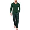 Bresdk Pigiama Uomo Cotone Lungo con Scollo a V e Quadri | Maglia Tinta Unita a Maniche Lunghe E Pantaloni con Elastico, Coulisse E Due Tasche Laterali