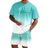 Generic Completo Maglietta Maniche Corte con Stampa Sfumata e Pantaloncini per Casual Moderno e Confortevole