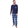 ThePyjamaFactory Pigiama Lungo da Uomo Blu Navy a Quadri