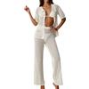 Generico Vestito Mare Donna Completo da Spiaggia all'Uncinetto Donna Due Pezzi con Top a Bottoni e Pantaloni Larghi Eleganti