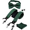 Alizeal Set da uomo con papillon e bretelle, fazzoletto e gemelli, 6 clip, colore nero