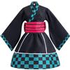Satdflie Giapponese Anime Demon Slayer Cosplay Costume Kimono Outfits Uniforma Set per Donne Ragazze Festa di Halloween Abito da cameriera, Tanjirou/A, S