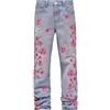Lvguang Jeans Uomo Ricamati con Fiori di Ciliegio Taglio Dritto Moda Streetwear Giapponese Pantaloni in Denim Vintage Hip-Hop vestibilità Comoda