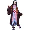 Satdflie Demon Slayer Costume Cosplay Kimono Abito con cintura Set completo unisex Abito di Natale e Halloween Regalo per fan degli anime, Nezuko Kamado, taglia S