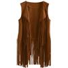 BrightGlow Gilet da Donna con Frangia Anni 70, Gilet Senza Maniche Vintage Hippie, Giacca da Donna, Gilet Lungo con Nappe e Frangia, Cardigan, Gilet Hippie per Donne, Costume Hippie, cachi, 3XL