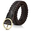 LumiSyne Cintura Intrecciata Cuoio Donna Vintage Cintura Elastica Con Fibbia Rotonda Dorata Pelle Di Vacchetta Cintura Regolabile Di Largo Cintura Sottile Per Vestito Jeans Pantaloni