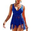 chuangminghangqi Costumi Donna Blu Tankini Mare Curvy Bikini Mare con Frange Vita Alta Costume da Bagno a Due Pezzi con Top a V con Imbottitura e Pantaloncini Corti (Blu,L)
