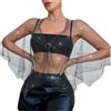 Hrlace Maglia da donna con strass, maglia e biancheria intima, maglia a maniche lunghe, sexy, top trasparente, con strass, copertura a rete con brillantini, per discoteca, feste, festival