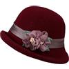 Besforta Cappello da donna vintage anni '20 con fiori a tesa rovesciata in feltro di lana cloche Fedora cappello invernale floreale abito chiesa secchio cap