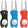 Jesustree Forcelle da Golf, 3 Pezzi Strumento di Riparazione Divot Golf Marcatore Pallina Pieghevole, Golf Divot Repair Tool in Acciaio Inox con Pulsante Pop-up e Indicatore Magnetico Sfera, Blu Rosso Nero