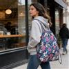 Generic 1 zaino con coulisse incrociata da donna, borsa leggera pieghevole di grande capacità, borsa portatile per shopping e viaggi all'aperto, grande fiore blu, taglia grande