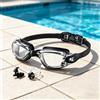 Generic Occhialini da nuoto con tappi per le orecchie e clip per il naso, anti appannamento, impermeabili, a prova di perdite, vestibilità comoda, visione chiara, per allenamento, uomini, donne, adolescenti