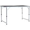 Plumbpyr Tavolo da campeggio pieghevole grigio alluminio con piano in MDF 120 x 60 cm, regolabile in altezza 55-70 cm, portatile con maniglia per il trasporto, pieghevole per esterni, picnic, giardino