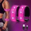 TaimeiMao 2 Pezzi Bande Catarifrangenti, LED Braccialetto Ricaricabile USB, Fascia di Sicurezza ad Alta visibilità, per Ciclismo, Jogging, Escursionismo, Running - Rosa