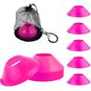 Generic 25 coni da calcio per allenamento con borsa a rete, coni flessibili per agilità, mini coni sportivi da campo per sport, basket, calcio, esercitazioni, pattinaggio (rosso rosa)